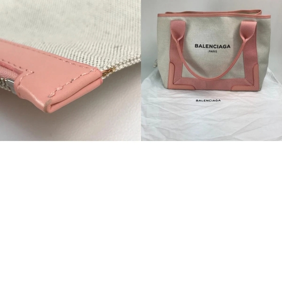 Authentic BALENCIAGA 339933 Navy Cabas S Hand Bag Tote Bag Canvas/Leather Natura - Picture 12 of 12